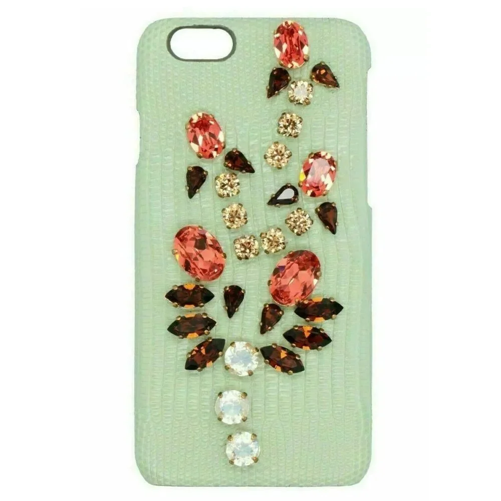 DOLCE & GABBANA PHONE CASE iPHONE COVER CRYSTAL EMBELLISHED LEATHER